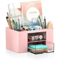 OEM Lenfuos-ähnliche Büro-Organizer mit 2 Schubladen, 360-Grad-Drehbüro-Organizer, Füllfederhalter, 5 Fächern für Füller, Nietmaschinen, Klebezettel, kompakter Büro-Organizer (rosa Quadrat)