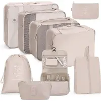 Unyqoos 9‑teiliges Packwürfel-Set – faltbare, wasserdichte Nylon-Reise-Organizer mit Schuhbeutel & hängendem Kulturbeutel für Koffer & Kleidung