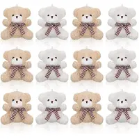 Merkloos Knuffeltier, Mini-Plüschtier, 10,5 cm - 12 Stück - Weich - Niedlich - Geschenk - Verziert mit karierten Schleifen - Plüschfigur