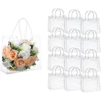 Merkloos Omgoods - Geschenktüten, 16 Stück - Transparente, wiederverwendbare PVC-Verpackung - Einkaufstasche mit Tragegriffen - Wasserdicht - Praktisches Design - Robustes Material - Boutiquetüte