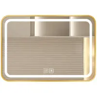 Aiorber LED Badspiegel mit Beleuchtung Wandspiegel Rechteckig Beschlagfrei Dimmbar 3 Lichtfarben Touch-Schalter Kupferfrei Gold 40x60cm