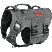 Unyqoos taktisches Hundegeschirr – 1000D Nylon, 3 Griffe, Metall-Schnallen (bis 220 kg ), Molle, atmungsaktive Mesh, Grau, Gr. M
