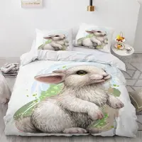 Sonstiges Bettwäsche-Set Kaninchen 155x220 cm 3-teilig Mikrofaser mit Reißverschluss 3D Motiv