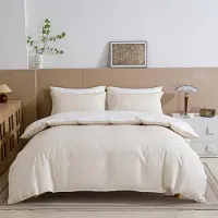 Merkloos Omgoods – s, beige gestreiftes Satinsatin-Bettwäsche-Set, 220 x 240 cm