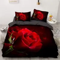 Sonstiges Bettwäsche-Set 200x220cm Rote Rose Blumen Muster Microfaser Romantisch 2 Kissenbezüge 80x80cm