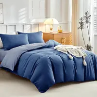 Sonstiges 4-teiliges Bettwäsche-Set King-Size Dunkelblau Mikrofaser mit Spannbettlaken 40cm Tiefe
