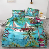Sonstiges Bettwäsche-Set 135x200 cm 2-teilig Mikrofaser Anker Motiv Ozean Maritim mit Reißverschluss
