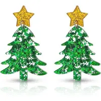 OEM Kerstboom Oorbellen - Acryl - Groß, Grün und Gelb - Hängende - Trendige - Weihnachtsdekoration - Geschenk für Frauen