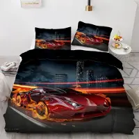 Sonstiges Bettwäsche-Set Sportwagen 135x200 cm 2-teilig Mikrofaser Rot Wendebettwäsche mit Reißverschluss 3D Motiv Kissenbezug 80x80 cm