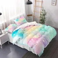 Markenlos Bettwäsche Set Farbverlauf - 135 x 200 cm, Mikrofasern, Sterne, glitzerndes Herzmuster