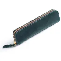 Merkloos Omgoods - Stiftekontainer aus hochwertigem Leder - Vintage-Etui - Retro-Stiftekontainer - 4 Stifthalter - Handgenäht - Dunkelgrün - Stiftetui