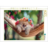 CALVENDO Puzzle Kitten - Little flower child lounging lazily in the hammock | 1000 pieces, finished size 25.2 × 18.9 in (64 × 48 cm) | Photo puzzle for happy hours