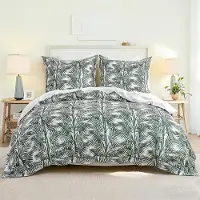 Sonstiges Bettwäsche-Set 155x220 cm Baumwolle Grün 2-teilig mit Kissenbezug 80x80 cm Botanische Muster Reißverschluss