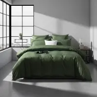Sonstiges Bettwäsche Set 200x220 cm 3-teilig Dunkelgrün Mako Satin Baumwolle Lyocell 100 mit Reißverschluss 2 Kissenbezüge 80x80 cm