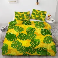 Sonstiges Bettwäsche-Set Palmblatt 200x200 cm 3-teilig Mikrofaser mit 2 Kissenbezügen 80x80 cm 3D Motiv Reißverschluss