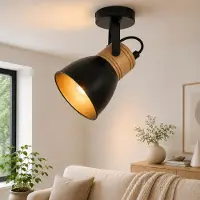 ZMH Deckenstrahler 1 Flammig Deckenlampe Schwarz E14 Vintage Flurlampe Schwarz Küchenlampe Metall Holz Deckenspots Industrial Wandstrahler für Flur