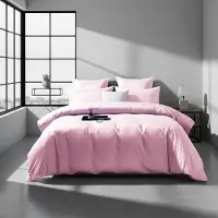 Sonstiges Mako Satin Bettwäsche 200x200 cm Rosa Uni Baumwolle 3-teilig mit Reißverschluss 2 Kissenbezüge 80x80 cm 100