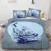 Sonstiges Bettwäsche-Set Wolf 155x220 cm 3-teilig Mikrofaser 3D Motiv mit Reißverschluss