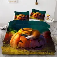 Sonstiges Bettwäsche-Set 135x200 cm 2-teilig Mikrofaser Fuchs & Kürbis 3D Motiv mit Reißverschluss