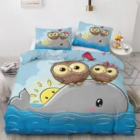 Sonstiges Bettwäsche-Set 3-teilig 155x220 cm Mikrofaser Eule 3D Motiv mit 2 Kissenbezügen 80x80 cm
