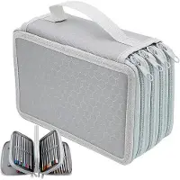 OEM 4-Lag-Penhalter mit 72 Fächern - Großer Kapazität Stift- und Kugelschreiber-Organizer - Aus Leder - 20x12,5x8 cm - Mit Schnalle - Für Schule, Büro und Künstler - Grau