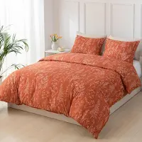 Sonstiges Bettwäsche-Set 200x200 cm 3-teilig mit 2 Kissenbezügen 80x80 cm, Mikrofaser, Blumenmuster Ziegelrot, mit Reißverschluss