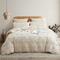 Benza Ibenzoa Bettwäsche-Set 135x200 cm Beige – gewaschene Mikrofaser, Boho Tufting & Vintage Shabby Chic, Kissenbezug 80x80 cm, , Reißverschluss, ganzjährig