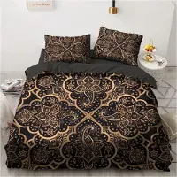 Sonstiges Bettwäsche Set 200x220cm Schwarz Gold Mandala 100% Mikrofaser 2-teilig mit Reißverschluss