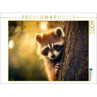CALVENDO Puzzle "Waschbär" – Ein neugieriger Besucher | 1000 Teile, fertige Größe 64 × 48 cm | Fotopuzzle für entspannte Stunden