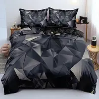 Sonstiges Bettwäsche-Set 220x240cm 2x80x80cm Mikrofaser 3D Geometrie Grau Schwarz mit Reißverschluss