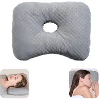 Unyqoos Ohrkissen für Seitenschläfer – Donut-Lochkissen mit 8,9 cm Öffnung, Schaumfüllung & atmungsaktivem Baumwollbezug, grau, 44×32×5 cm