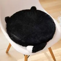 Unyqoos Rundes Katzenkissen 40×40 cm – Schwarzes Plüschkissen mit Baumwoll-Polyester-Füllung, Ohr-Details & weißer Schwanzspitze