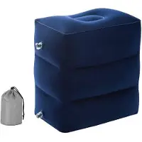 Unyqoos Aufblasbare, 3‑fach verstellbare Fußstütze – Reisekissen aus flockiertem PVC, Blau, für Kinder & Erwachsene, Flugzeug, Auto, Zuhause