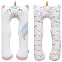 Unyqoos Kuschel-Einhorn Körperkissen 120x60 cm – Seitenschläfer-, Lese- & Schwangerschaftskissen für Kinder, abnehmbarer waschbarer Bezug (Velvet/Jersey),  Klasse 1