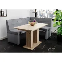Fun-Möbel Eckbankgruppe 168x128 cm BLAKE L Stoff Soro Grau / Esstisch DANTE Sonoma