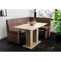 Fun-Möbel Eckbankgruppe 168x128 cm BLAKE L Stoff Soro Braun / Esstisch DANTE Sonoma