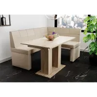 Fun-Möbel Eckbankgruppe 168x128 cm BLAKE L Stoff Soro Creme / Esstisch DANTE Sonoma