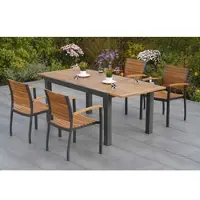 Merxx Gartenmöbel Set Santorin 5tlg., 4 Stapelsessel, Ausziehtisch 150 (200) x 90 cm- Aluminium/Akazie
