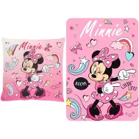 Unyqoos Minnie Mouse Fleece-Decke mit Kissen – rosa 2-teiliges Schlafset, kuschelige Kinderdecke & passendes Quadratkissen im Disney-Motiv
