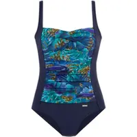 LASCANA Badeanzug , Damen, Gr. 44, Cup B, blau (blau, bedruckt), Polyamid, bedruckt, Badeanzüge Badeanzug, mit Dschungel-Optik und Shaping-Effekt