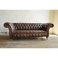 AEA Sofa Couch Polster 3 Sitzer Rollen Chesterfield Old Look Style Sofa Braun