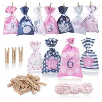 Merkloos Adventskalender Beutel zum Befüllen - Satin - 24 Stück - Rosa - 12 x 21 cm