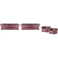 AEA Ledersofa Set 3-Sitzer Sessel Bordeaux Chesterfield Polster Sofa Leder 4tlg