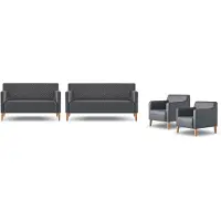 AEA Arbeitszimmer-Set 4tlg 3-Sitzer 2-Sitzer 2x Sessel Schwarz Wohnzimmer