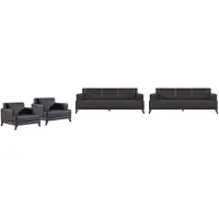 AEA Ledersofas Komplett-Set 3-Sitzer Sessel Schwarz Polster Kissen Modern