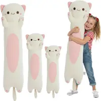 Merkloos Omgoods – Langer, plüschiger Katzenkuscheltier – Extra weiches Kissen für Kinder und Erwachsene – Creme – 110 cm
