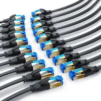 Primewire LAN-Kabel 20er Set CAT 8 Flachband, Patchkabel bis 40 Gbit/s, S/FTP PIMF Schirmung, RJ45-Stecker vergoldet, Netzwerkkabel 0,25 m, Ethernet, 20 Stück, schwarz