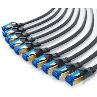 Primewire LAN-Kabel 10er Set CAT 8 Flachband, Patchkabel bis 40 Gbit/s, S/FTP PIMF Schirmung, RJ45-Stecker vergoldet, Netzwerkkabel 0,25 m, Ethernet, 10 Stück, schwarz