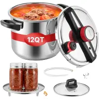 Vevor Schnellkochtopf 11 L, Dampfkochtopf aus Edelstahl mit Dampfeinsatz & Deckel aus Gehärtetem Glas & 3 Druckstufen für Fleisch Bohnen Reis Suppen Soßen, Schnellkochtopf bis zu 100 kPa