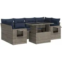 vidaXL 7-tlg. Garten-Sofagarnitur mit Kissen Grau Poly Rattan